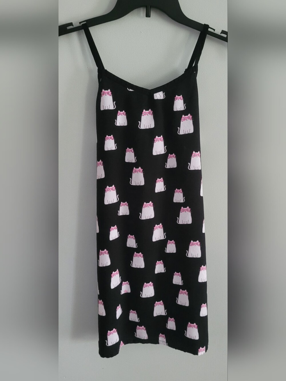 Justice Black Chemise with White & Pink Cat Print